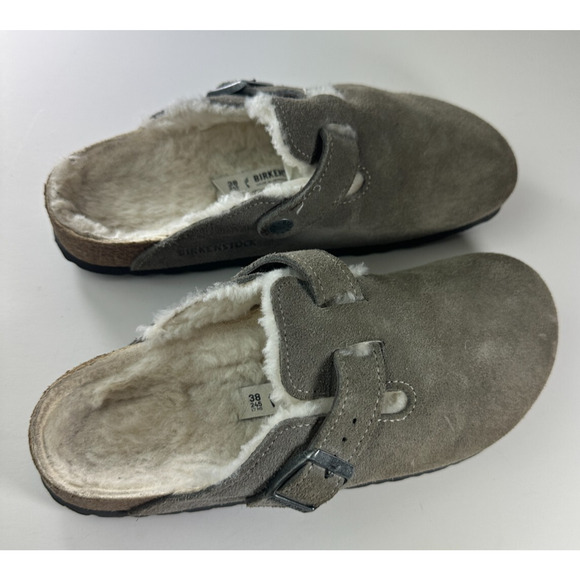 Birkenstock Boston Shearling Suede Clog Slip On Sandals Gray 38 Unisex L7 M5 - Picture 5 of 16